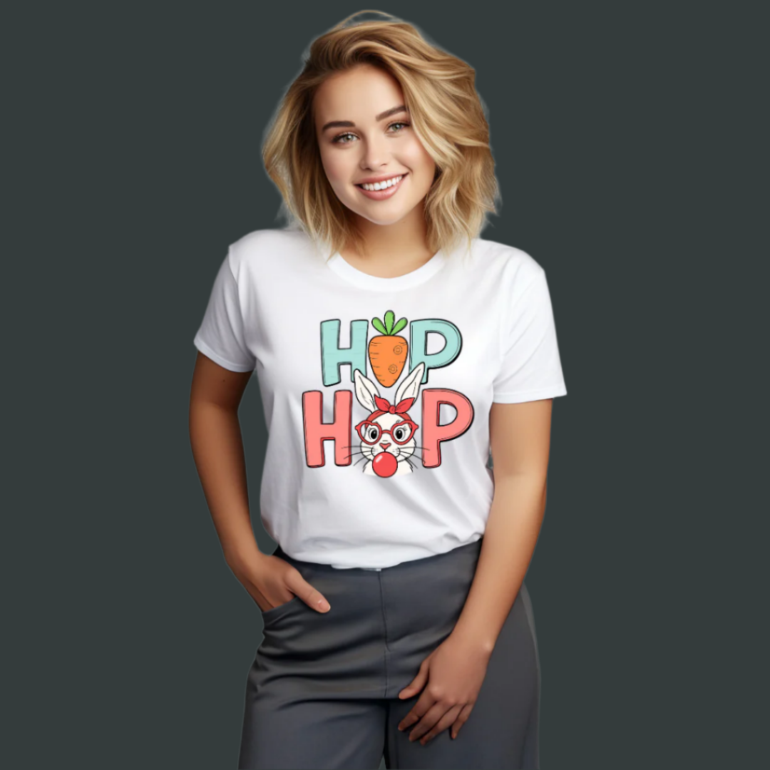 Easter Bunny Graphic T-Shirt, Hip Hop Design, 100% Cotton, Short Sleeve
